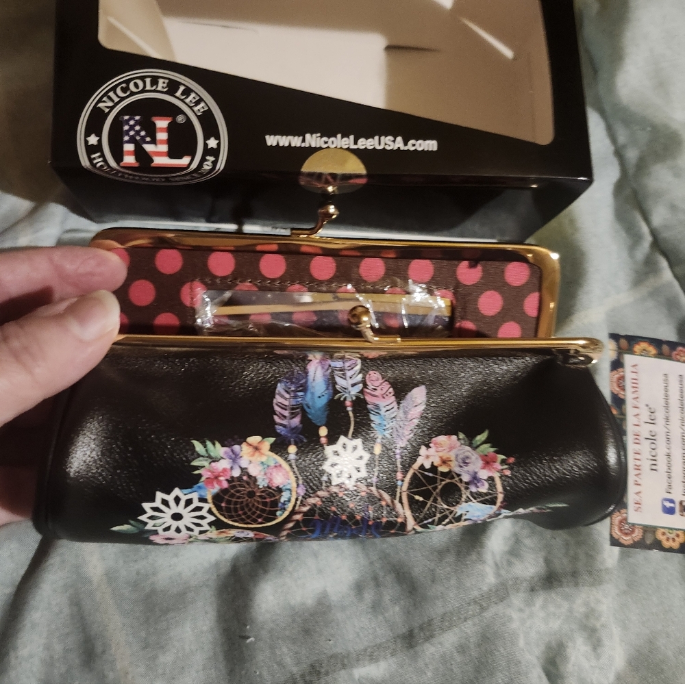 Nicole Lee Black Clutch with Colorful Feather Design